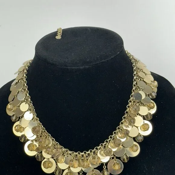 Charming Charlie Statement Necklace Bib Goldtone - Picture 12 of 16